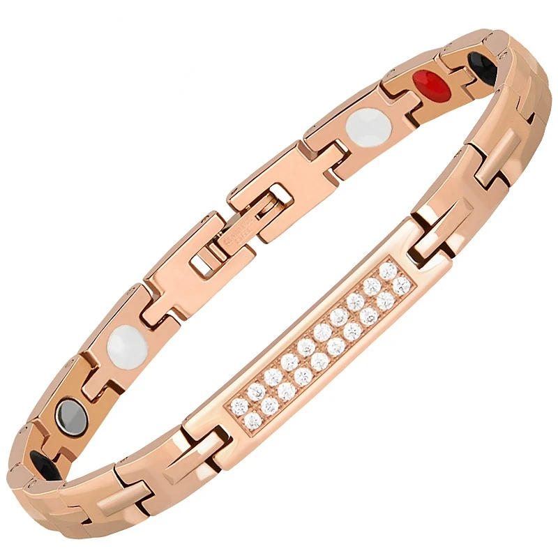 

Rose Gold Titanium Steel Bracelet Inlaid Zirconia Negative Ion Anti-radiation Magnetic Anti-Fatigue Health Energy Bracelets