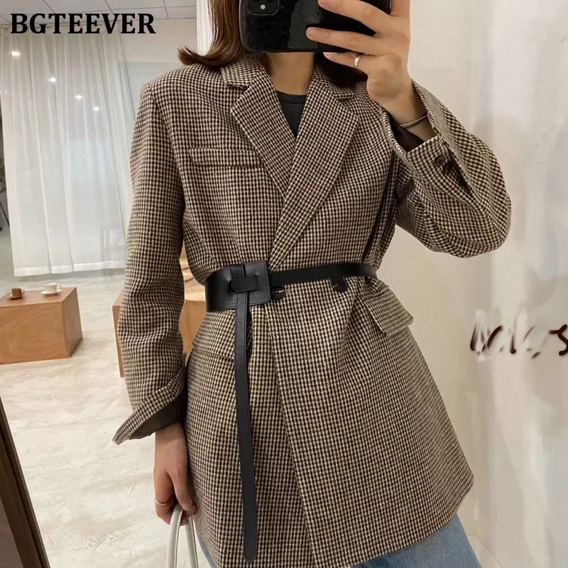 BGTEEVER Autumn Winter Vintage Houndstooth Woolen Blazer Jackets for Women Double Breasted Belted Female Outwear with belt 2021
BGTEEVER Autumn Winter Vintage Houndstooth Woolen Blazer Jackets for Women Double Breasted Belted Female Outwear with belt 2021