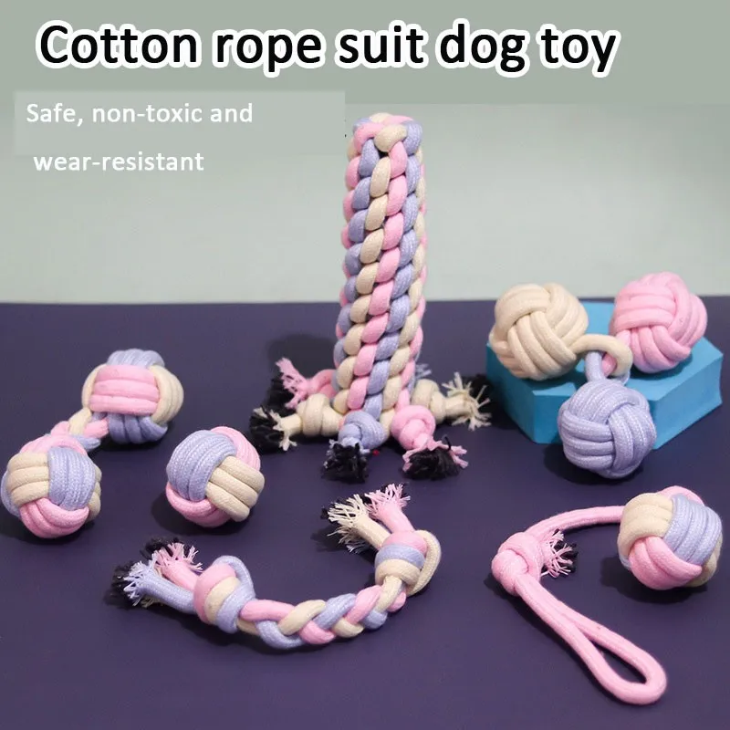

Набор игрушек из хлопковой веревки для домашних животных, жесткая хлопковая веревка, шарик, собака, игрушка для собак узел