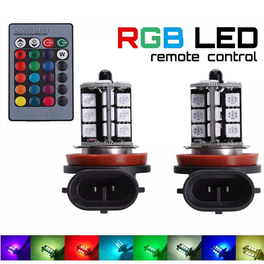 2Pcs Car Fog Light Bulb H3 H4 9006 9005 H7 H8 H9 880 881 H11 Headlamp Atmosphere Lamp DRL Kit 5050 27SMD LED RGB Remote Control
2Pcs Car Fog Light Bulb H3 H4 9006 9005 H7 H8 H9 880 881 H11 Headlamp Atmosphere Lamp DRL Kit 5050 27SMD LED RGB Remote Control