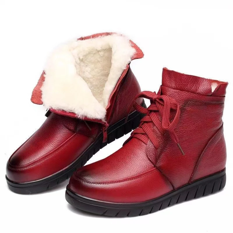 2021 Women Snow Boots Vintage Genuine Leather Natural Wool Fur Winter Warm Ankle Boots For Women Flat Mother Shoes Botas mujer
2021 Women Snow Boots Vintage Genuine Leather Natural Wool Fur Winter Warm Ankle Boots For Women Flat Mother Shoes Botas mujer