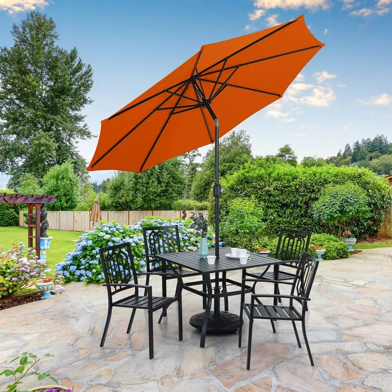 

9ft Patio Umbrella with 8 Sturdy Ribs with Push Button Tilt/Crank Outdoor Market Table Umbrellas, Orange