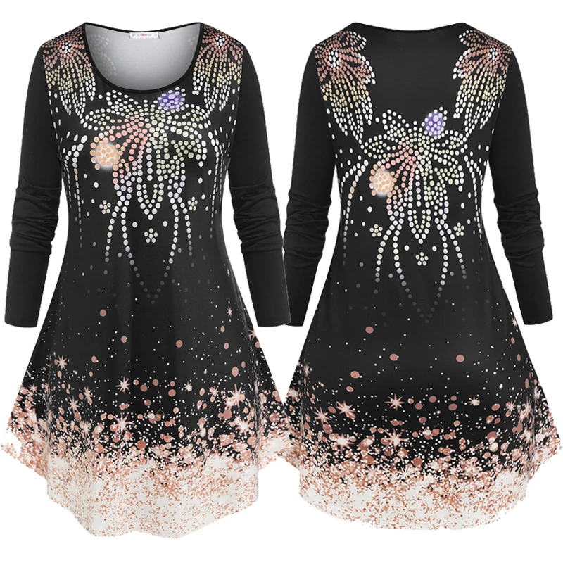 Women's Long Sleeve Vintate Shine Butterfully Tunice Tops Plus Size Firework Print Swing T-shirt for Sports Pants
Women's Long Sleeve Vintate Shine Butterfully Tunice Tops Plus Size Firework Print Swing T-shirt for Sports Pants