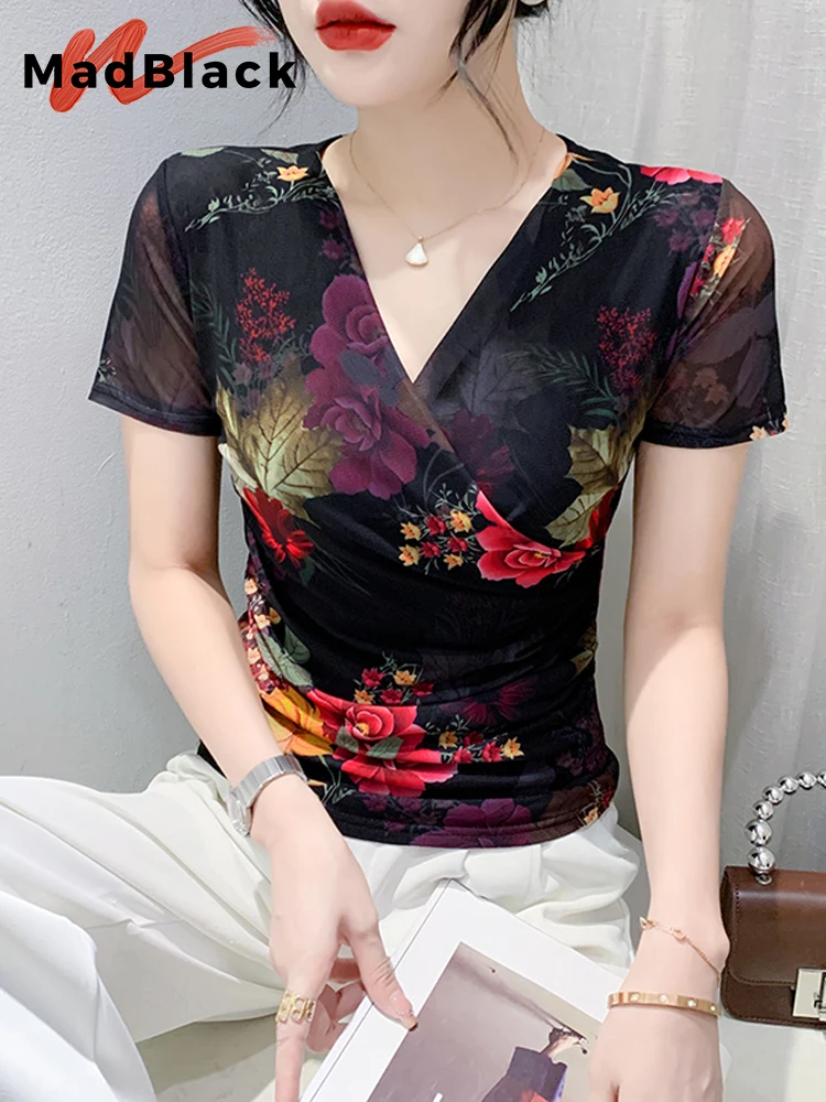 MadBlack European Clothing Tshirt Women V Necks Ruched Crossover Printed Slim Top Short Sleeve Tees Summer New T37066JC
MadBlack European Clothing Tshirt Women V Necks Ruched Crossover Printed Slim Top Short Sleeve Tees Summer New T37066JC