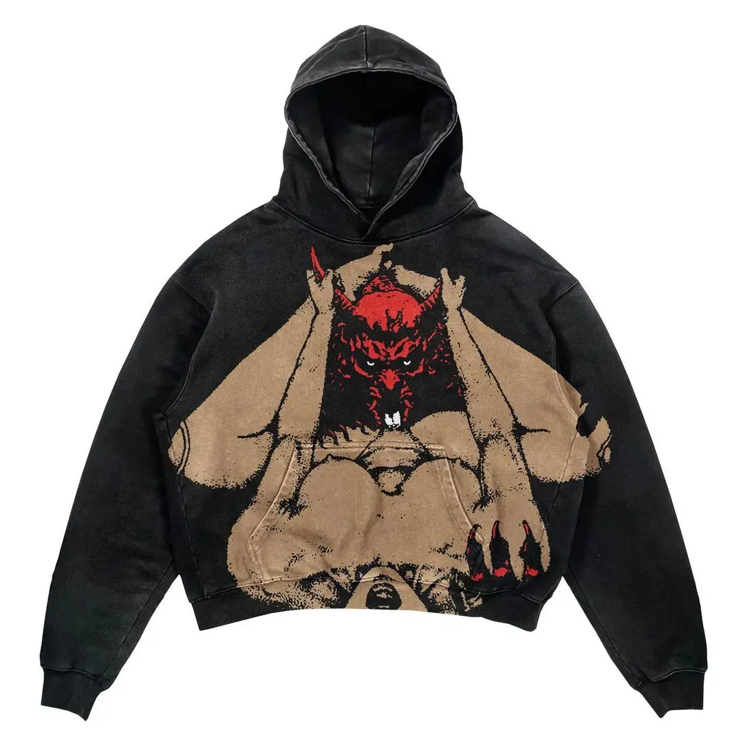 

Ins Custommade Demon Print Hoodies Women Streetwear Oversized Hoodie Vintage Couples Sweatshirt Goth Harajuku Jacket Y2k Tops