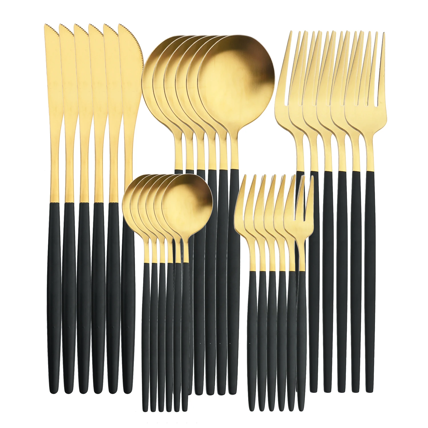6/30Pcs Matte Gold Black Handle Tableware Set Stainless Steel Dinnerware Knife Fork Spoon Western Flatware Wedding Cutlery Set
6/30Pcs Matte Gold Black Handle Tableware Set Stainless Steel Dinnerware Knife Fork Spoon Western Flatware Wedding Cutlery Set