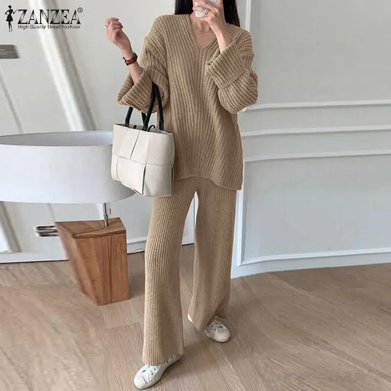 2022 Spring 2PCS V Neck Pullover Wide Leg Pant Women Elegant Solid Tracksuit ZANZEA Casual Loose Knitted Matching Sets OL Suits
2022 Spring 2PCS V Neck Pullover Wide Leg Pant Women Elegant Solid Tracksuit ZANZEA Casual Loose Knitted Matching Sets OL Suits