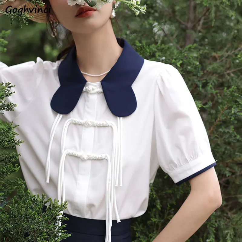Shirts Women Literary Temperament Patchwork Summer Chinese Style Sweet Vintage Peter Pan Collar Streetwear Gentle Prevalent Ins
Shirts Women Literary Temperament Patchwork Summer Chinese Style Sweet Vintage Peter Pan Collar Streetwear Gentle Prevalent Ins