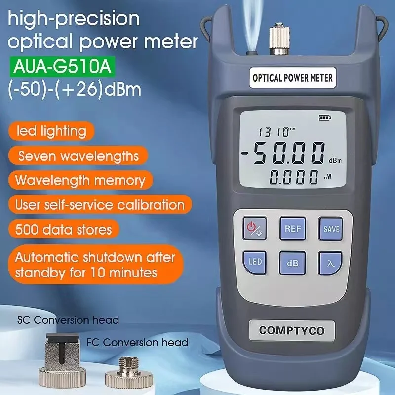 FTTH Fiber Power Meter AUA-G510A Fiber Optic Cable Tester-70dB~+10dB/-50dB~+26dB SC/FC/ST Connector LED Light
FTTH Fiber Power Meter AUA-G510A Fiber Optic Cable Tester-70dB~+10dB/-50dB~+26dB SC/FC/ST Connector LED Light