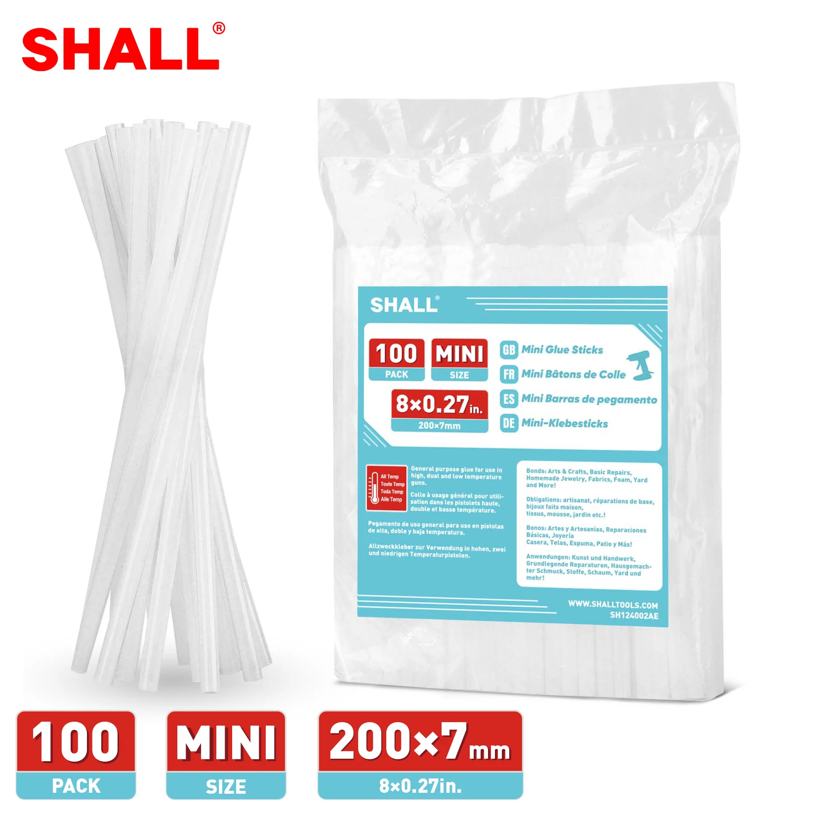 

SHALL 100-pack Mini Hot melt adhesive 7mmx200mm Hot Glue Sticks for All-temp Mini Glue Guns Multipurpose for DIY Art Craft
