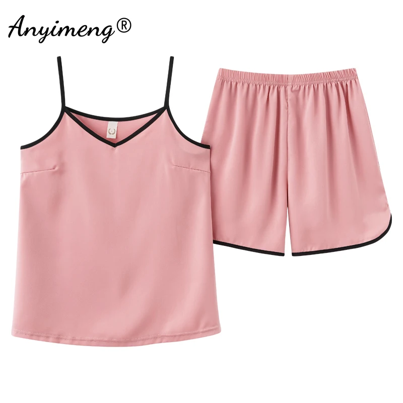 New Summer Ice Silk Women's Pajamas Pink Spaghetti Strap V-neck Casual Sleepwear Sexy Style Fashion Homesuit for Young Girls
New Summer Ice Silk Women's Pajamas Pink Spaghetti Strap V-neck Casual Sleepwear Sexy Style Fashion Homesuit for Young Girls