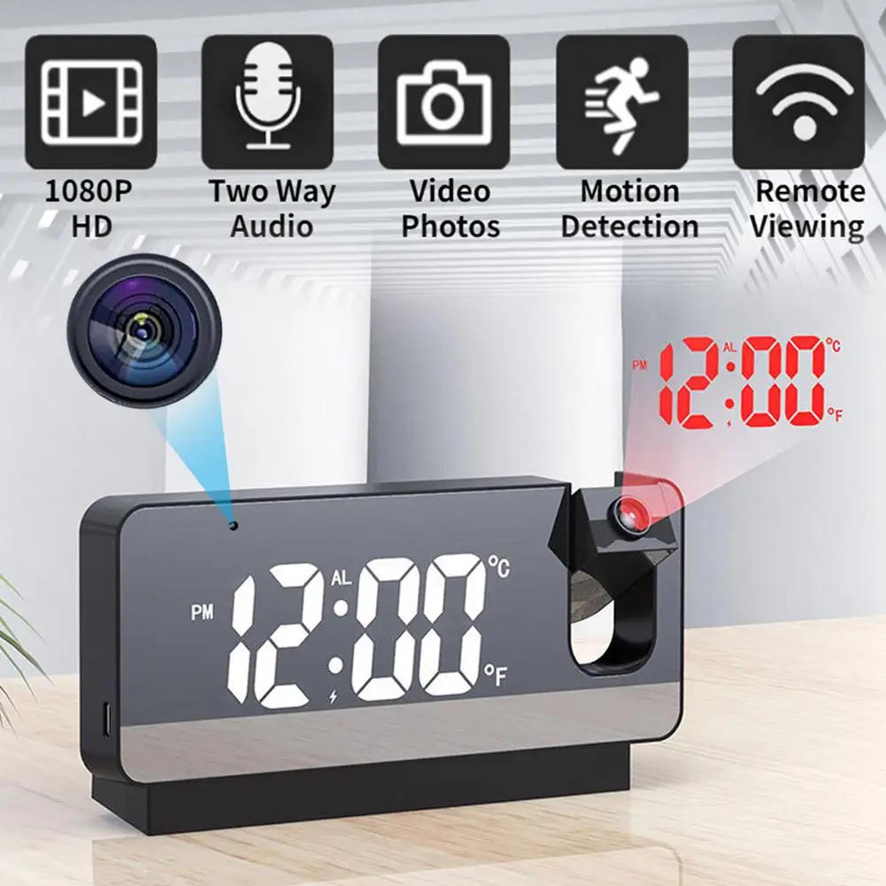 HD 1080p Digital Projection Clock With Wifi Mini Camera Ceiling Projection Alarm Clock Home Security Camcorder for Home Office
HD 1080p Digital Projection Clock With Wifi Mini Camera Ceiling Projection Alarm Clock Home Security Camcorder for Home Office