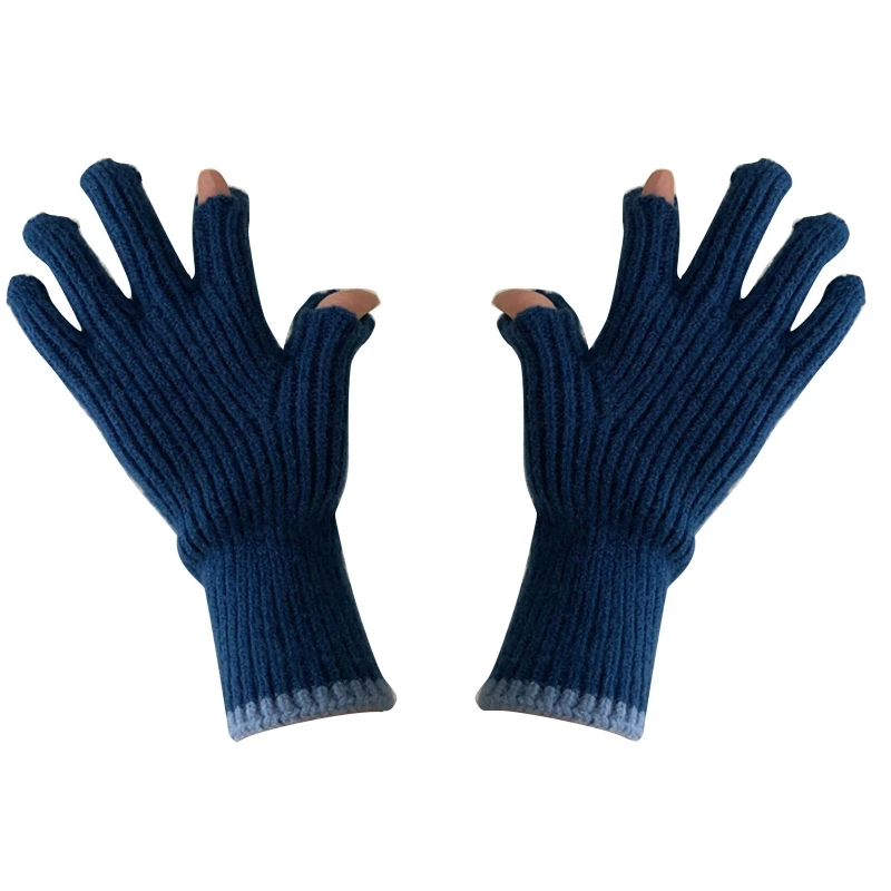 

Knitted Thick Warm Adult Gloves Winter Two-finger Exposed Solid Color Mittens Kid Acrylic Fibres Touchscreen Gloves