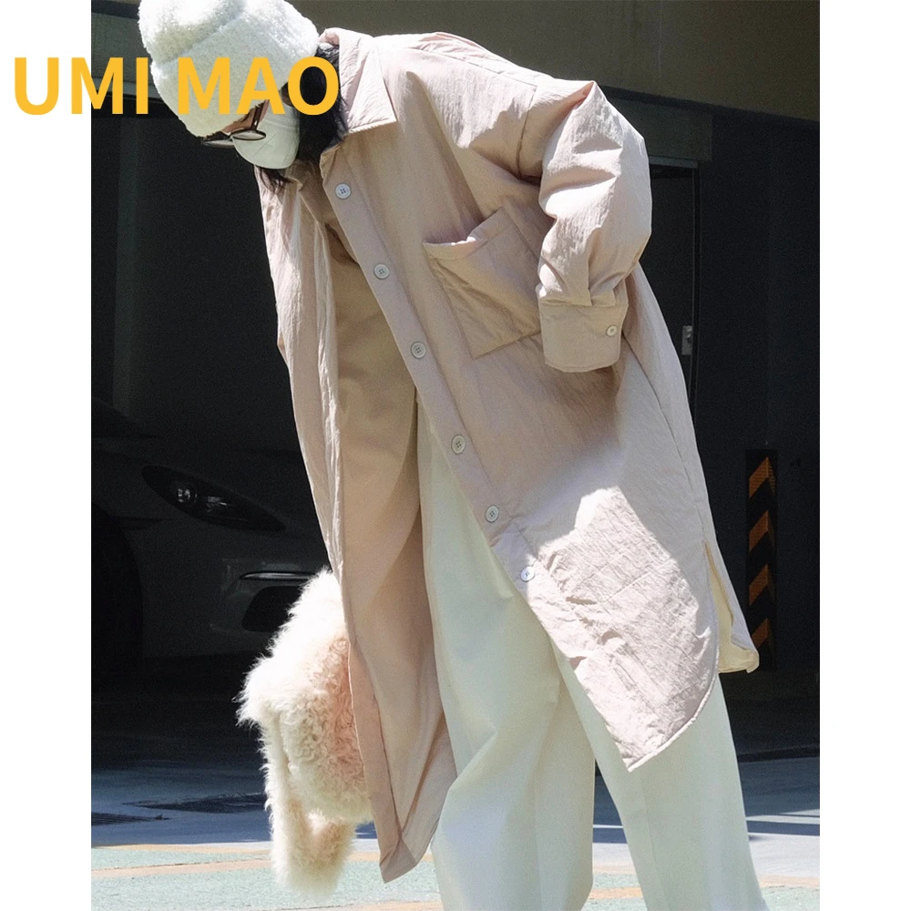 

UMI MAO Women Winter Jacket New Japanese Casual Wind Small Lapel Cotton Wind Warm Show Thin Long Coat Female Thick