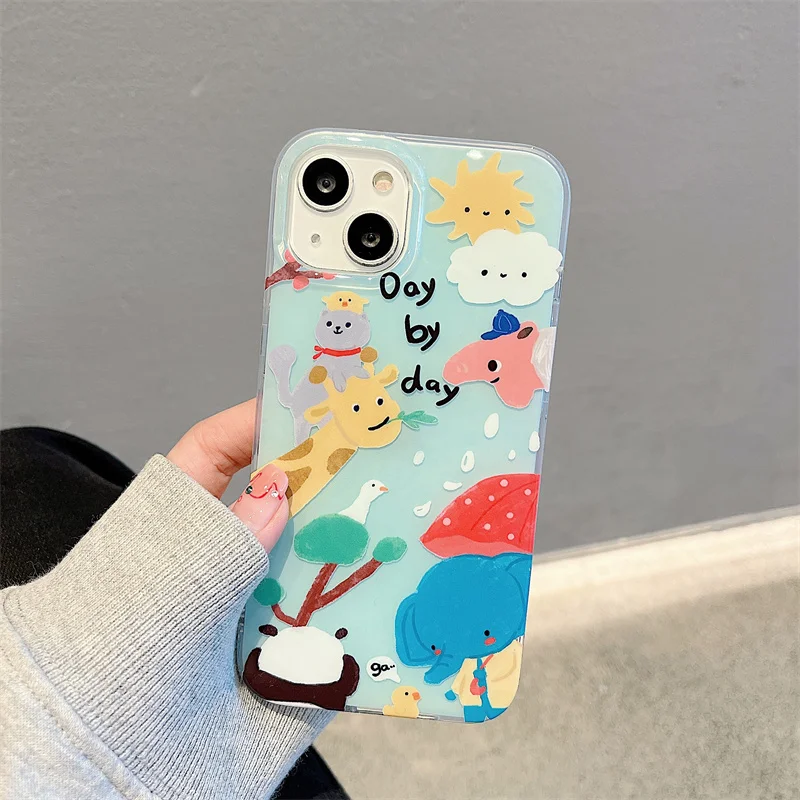 

Cute Cartoon Animals Case for iPhone 14 13 12 Pro Max Phone Cases Para Ipone 13Pro 14Pro 11 Glossy Silicone Cover Shell Fundas