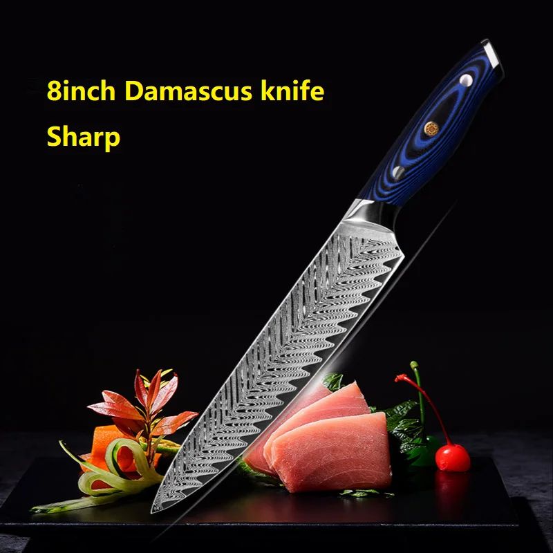 VG10 Damascus Steel 8 Inch Chef Knife Sushi Knife Profesional Kitchen Knives Multipurpose Knife Feather Pattern Beautiful Handle
VG10 Damascus Steel 8 Inch Chef Knife Sushi Knife Profesional Kitchen Knives Multipurpose Knife Feather Pattern Beautiful Handle