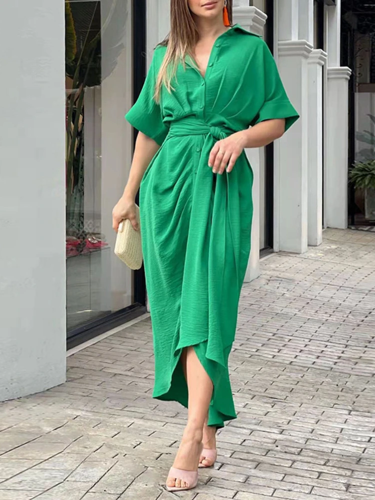 2023 Summer Dress New Solid Color Korean Fashion Women's Loose Short Sleeve Dress Commuting Leisure Vacation Bandage Long Dress
2023 Summer Dress New Solid Color Korean Fashion Women's Loose Short Sleeve Dress Commuting Leisure Vacation Bandage Long Dress
