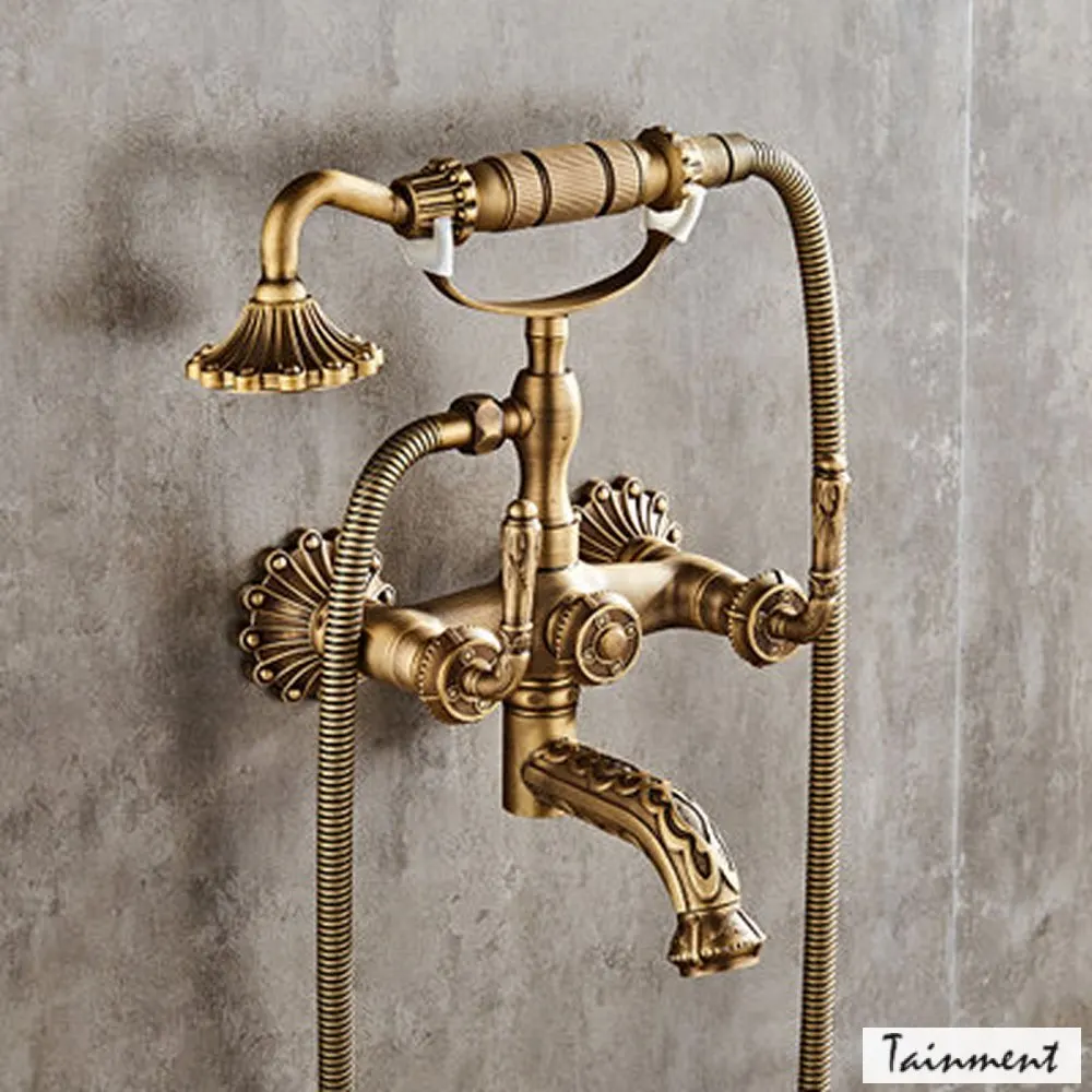 Retro Shower Head and Faucet Set Hand-held Wall Sprinkler Bath Faucet Antique Telephone Sprinkler Kit for Bathroom
Retro Shower Head and Faucet Set Hand-held Wall Sprinkler Bath Faucet Antique Telephone Sprinkler Kit for Bathroom