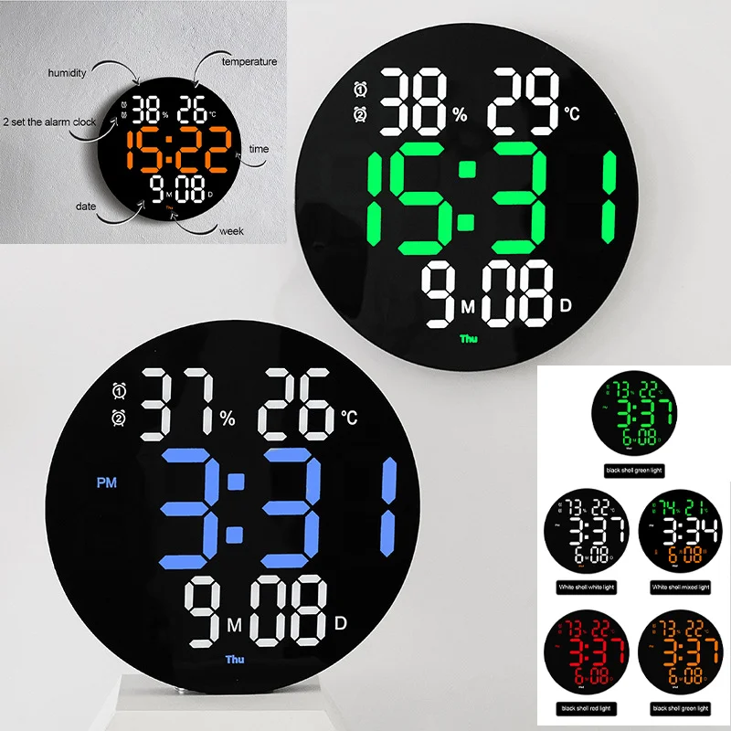10 Inch Big Digital Wall Clock LED Round Large Screen Silent Time Week Date Temp Humidity Smart Brightness Electronic Clock
10 Inch Big Digital Wall Clock LED Round Large Screen Silent Time Week Date Temp Humidity Smart Brightness Electronic Clock