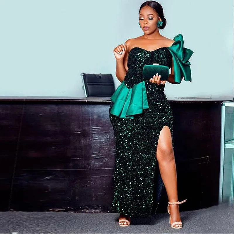 Hunter Green Sequined Mermaid Prom Dresses Sweetheart Peplum Ankle Length Side Split Evening Dress For African Women Gowns
Hunter Green Sequined Mermaid Prom Dresses Sweetheart Peplum Ankle Length Side Split Evening Dress For African Women Gowns
