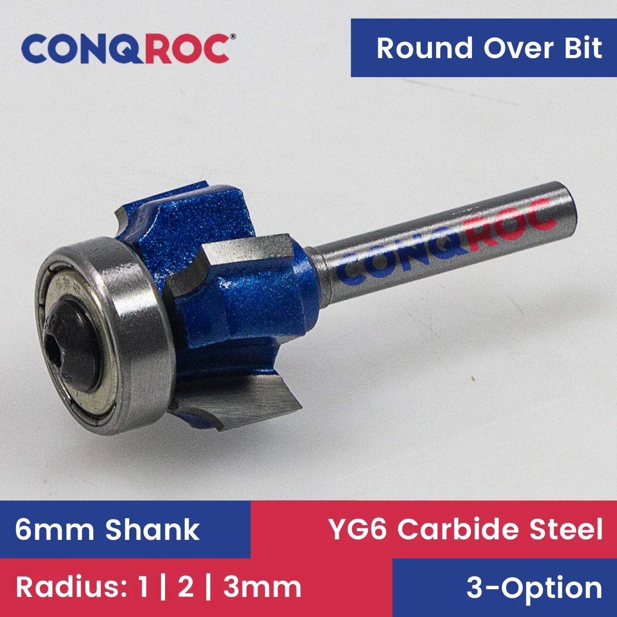 

6mm Shank 4-Wing Round Over Router Bit with Top Bearing Radius 3-Option R1 | R2 | R3 Woodworking Edge Trim Milling Cutter