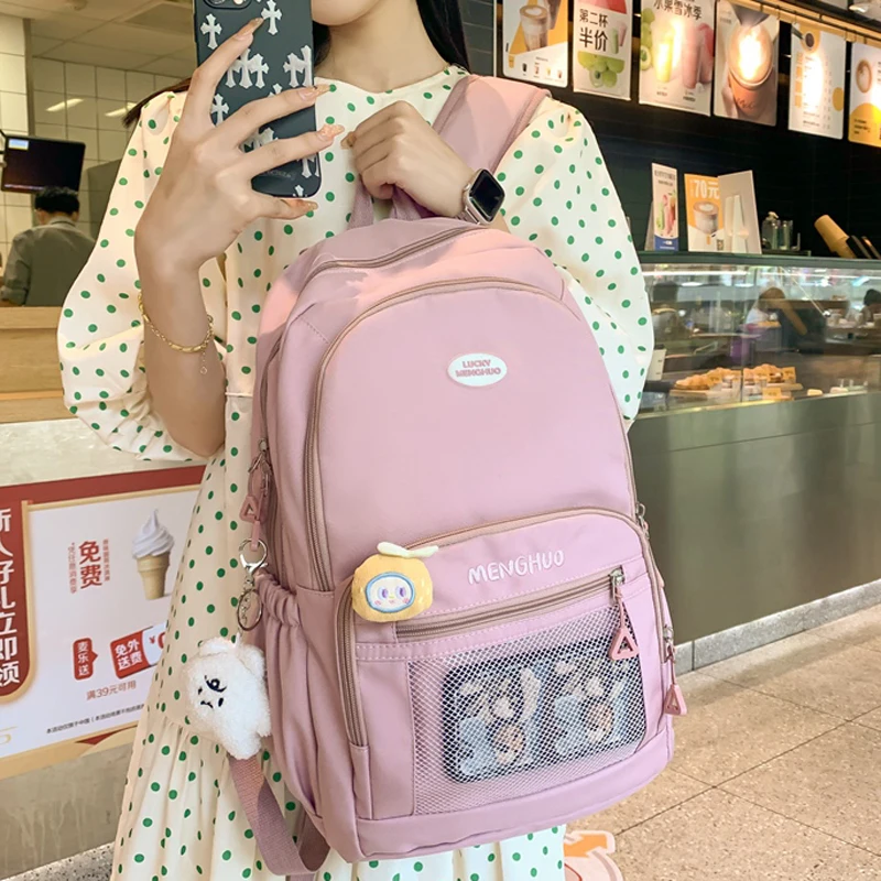 

Large Solid Color Nylon Women Backpack School Bag For Teenagers Girls Boys Travel Backbag Students Bag Kawaii Bookbag Mochilas