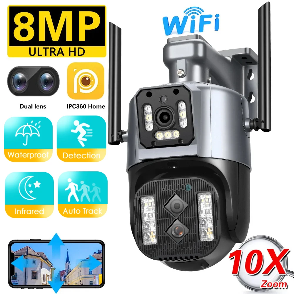 8MP 4K IP Camera Outdoor WiFi PTZ Three Lens Dual Screen 10X Zoom Function Security Protection Security CCTV Camera iptv IPC 360
8MP 4K IP Camera Outdoor WiFi PTZ Three Lens Dual Screen 10X Zoom Function Security Protection Security CCTV Camera iptv IPC 360