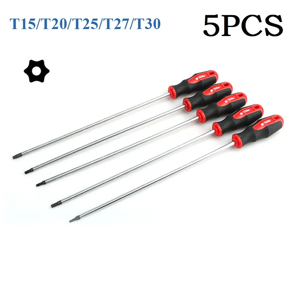 

5Pcs Torx Screwdriver 400mm Magnetic Head T15/T20/T25/T27/T30 Rubber Handle For Screw Disassembly Repairing Manual Tools