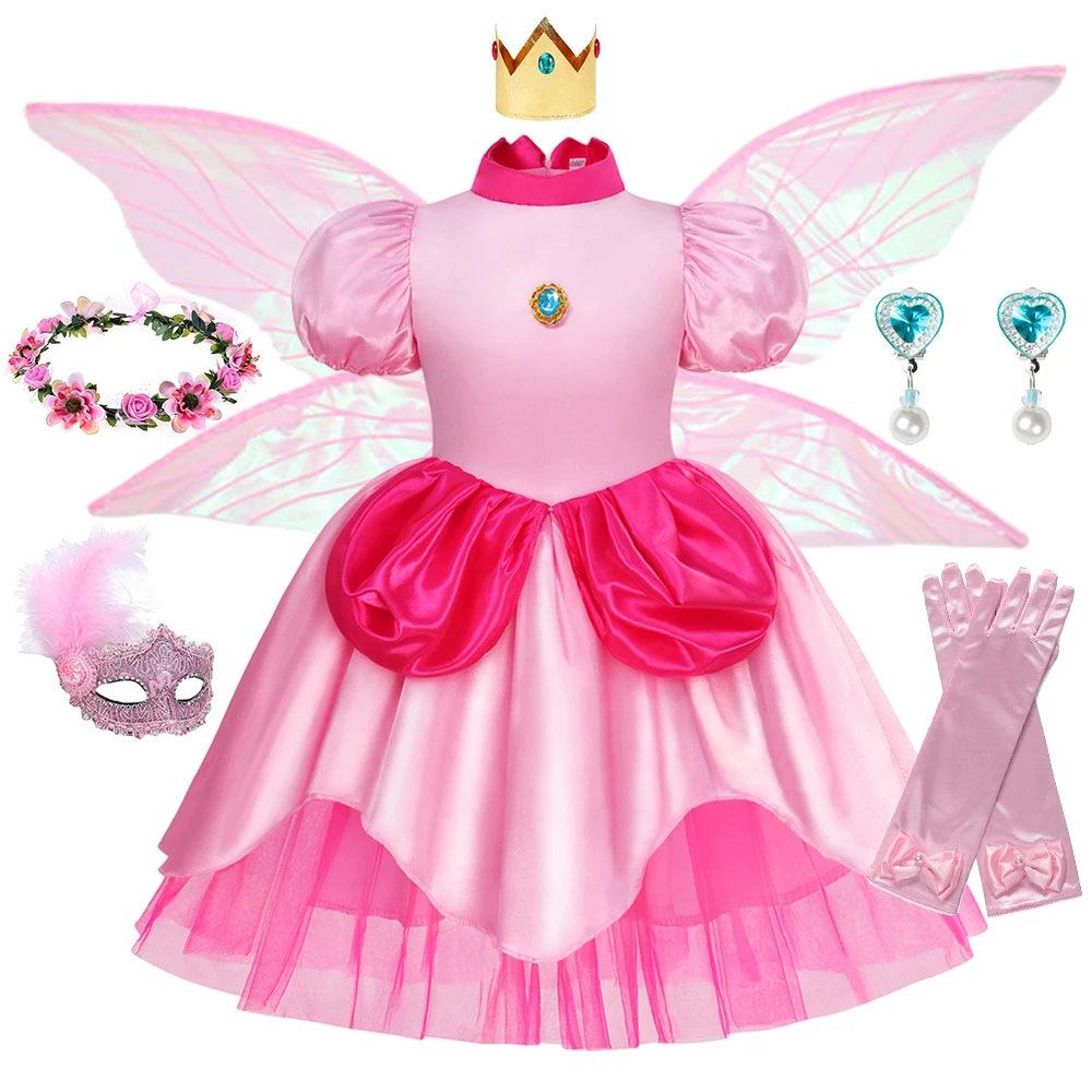

Sweet Kids Girls Cosplay Costume of Peach Princess Halloween Carnival Fancy Dress Comic Game Role Play Peach Disguise Vestidos