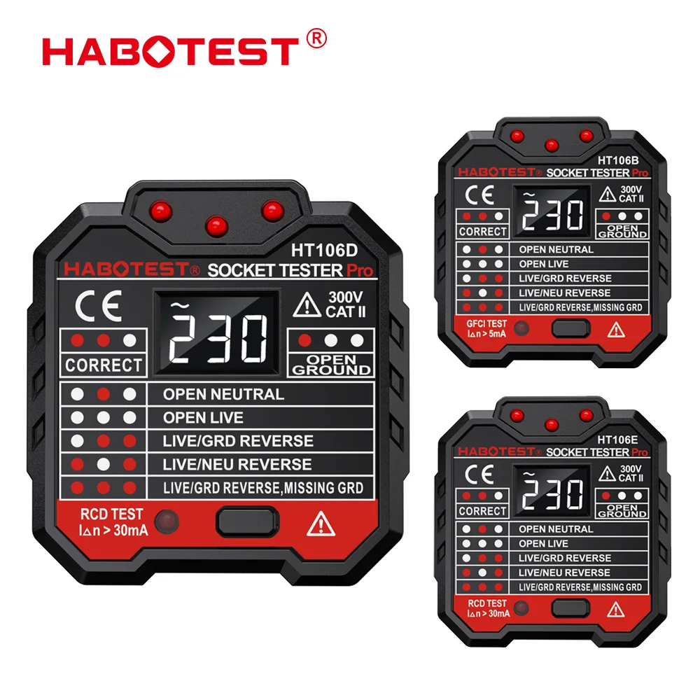 HABOTEST Socket Tester HT106 Voltage Meters for UK US EU Plug Polarity Phase Pheck Detector Socket Testing Electroscope
HABOTEST Socket Tester HT106 Voltage Meters for UK US EU Plug Polarity Phase Pheck Detector Socket Testing Electroscope