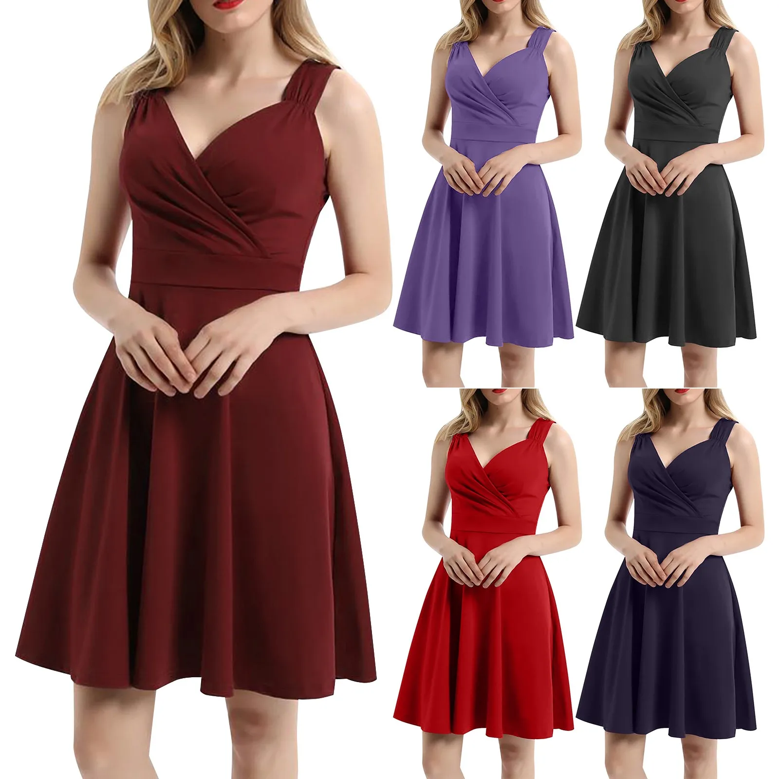 

Formal Dress Midi Length Personality Solid Color Vintage Dress Simple And Exquisite Design Pocket Maxi Dresses for Women