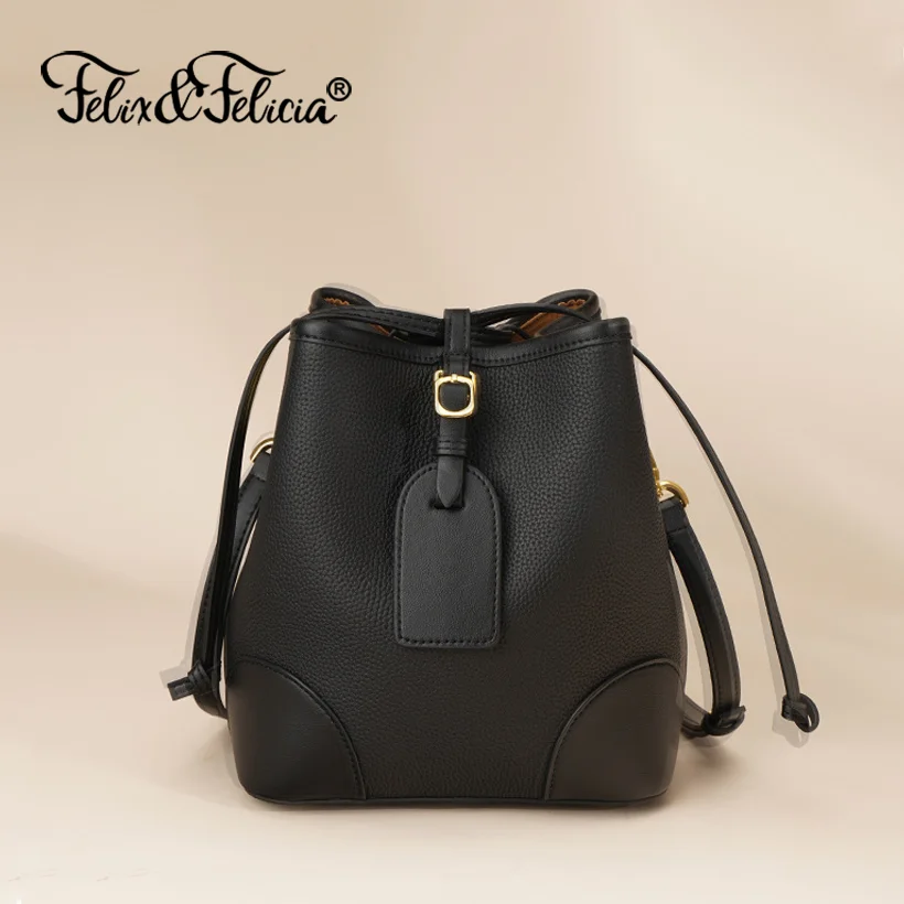 

FELIX&FELICIA Brand Fashion Shoulder Bucket Bags for Women High Quality Genuine Leather Crossbody Ladies Retro Design Handbags