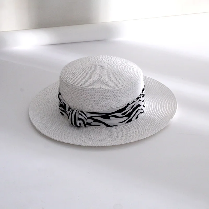 

Шляпа женская Соломенная с плоским верхом, Панама с широкими полями и бантом, модная с леопардовым принтом, лето 2023