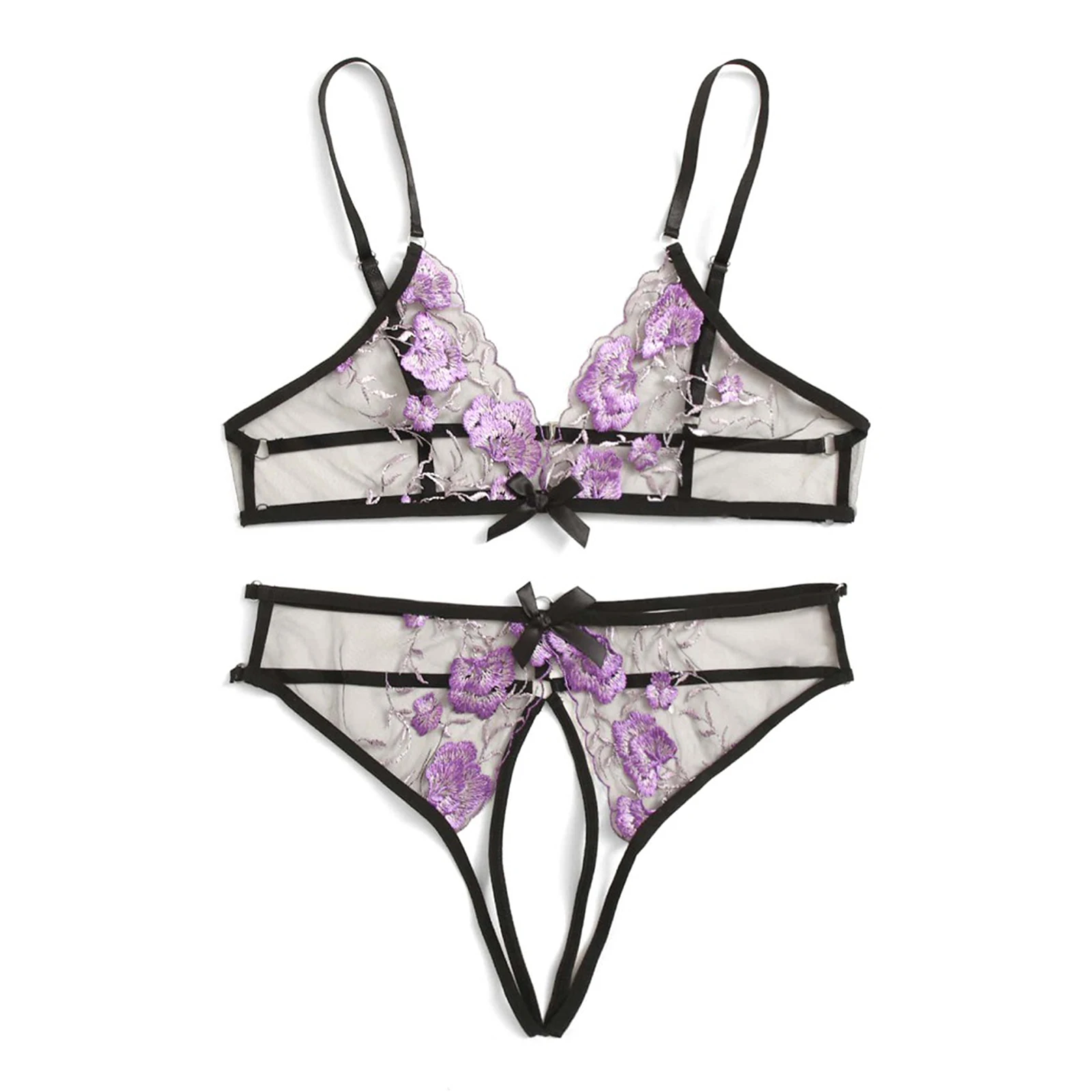 Women's Sexy 2 Pieces Lingerie Set Floral Embroidery Mesh Bra and Crotchless Panty Set Exotic Sets
Women's Sexy 2 Pieces Lingerie Set Floral Embroidery Mesh Bra and Crotchless Panty Set Exotic Sets