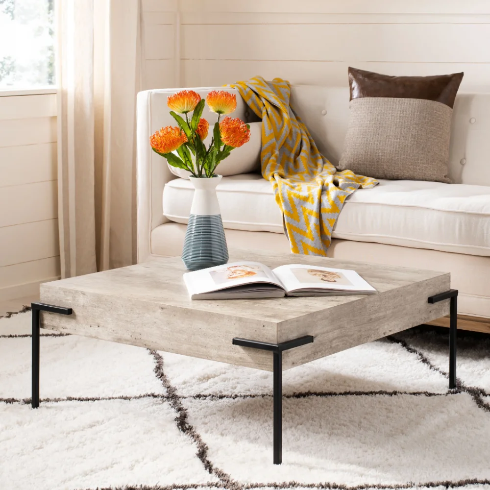 

Современный квадратный кофейный столик в стиле ретро, цвет серый/черный, мебель для гостиной, простой и современный журнальный столик, деревянный