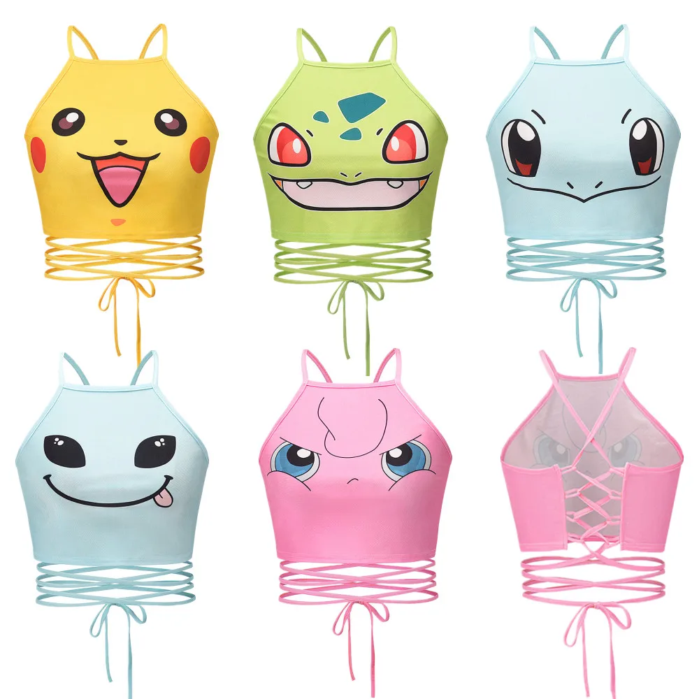 Cartoon Pokemon Anime Pikachu T-shirts Tops Sexy Vest Hollow Backless Camisole Summer Female Kawaii Top Kids Clothes Gift 
Cartoon Pokemon Anime Pikachu T-shirts Tops Sexy Vest Hollow Backless Camisole Summer Female Kawaii Top Kids Clothes Gift