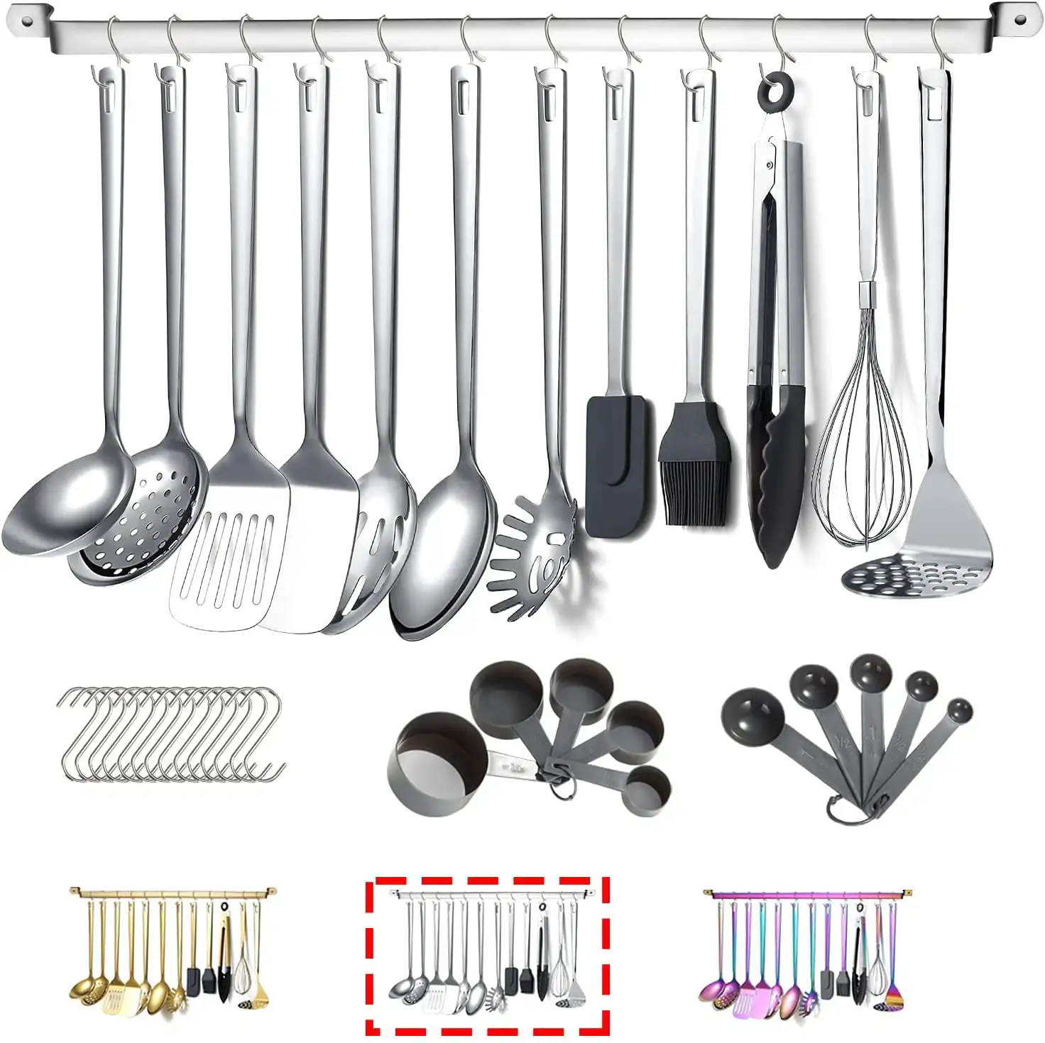 Cooking Utensils Set Stainless Steel 37 Pieces Kitchen Utensils Set Kitchen Tool Gadgets with Hooks for Hanging
Cooking Utensils Set Stainless Steel 37 Pieces Kitchen Utensils Set Kitchen Tool Gadgets with Hooks for Hanging