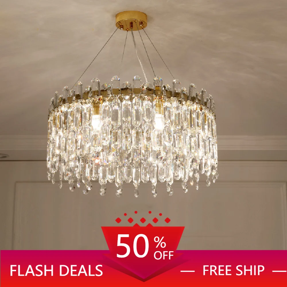 Luxury Living Room Modern E14 Pendant Lights Lustre Round Shiny Gold Metal Hanging Lamp Quality K9 Cystal Pendant Lighting
Luxury Living Room Modern E14 Pendant Lights Lustre Round Shiny Gold Metal Hanging Lamp Quality K9 Cystal Pendant Lighting