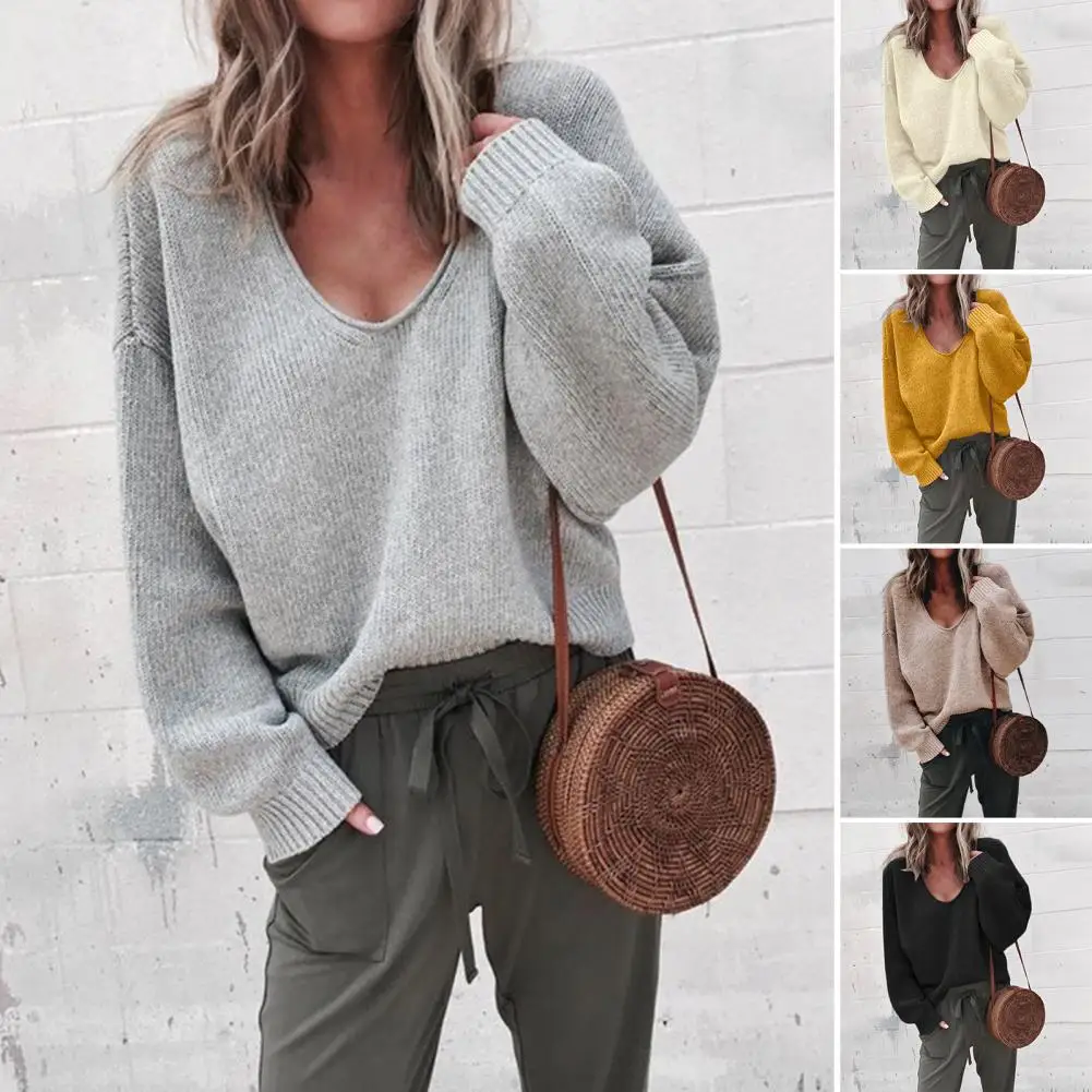 Women Sweaters V Neck Long Sleeves Ribbed Cuffs Sweater Top Autumn Winter Solid Color Loose Pullover Sweater Suéter Minimalismo
Women Sweaters V Neck Long Sleeves Ribbed Cuffs Sweater Top Autumn Winter Solid Color Loose Pullover Sweater Suéter Minimalismo