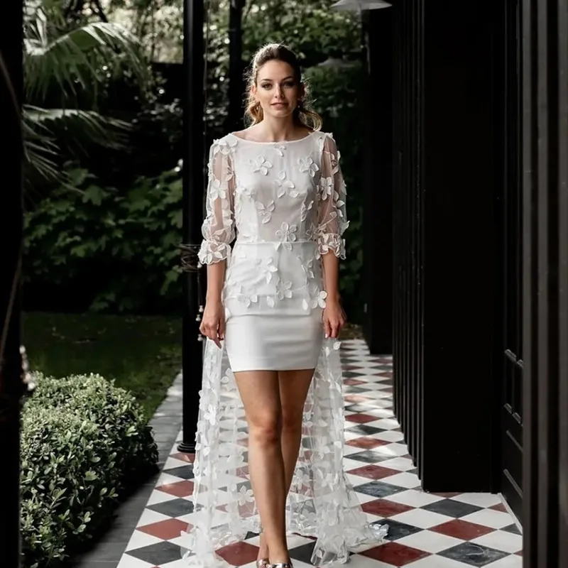 Simple Short Wedding Dress With Train Lace Appliques Backless Floor Length Three Quarter Bridal Gown For Women vestidos de novia
Simple Short Wedding Dress With Train Lace Appliques Backless Floor Length Three Quarter Bridal Gown For Women vestidos de novia