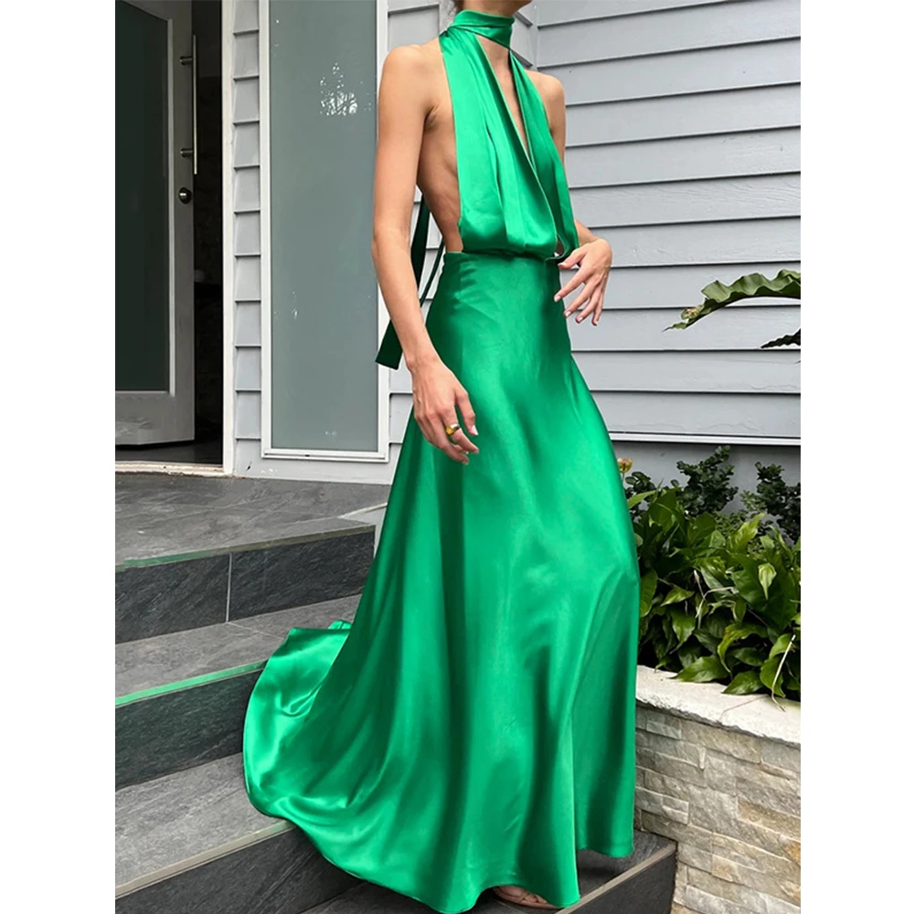 Gtpdpllt Satin Sexy Deep V-neck Halter Summer Long Dress Green Backless Slit Evening Dresses For Women 2022 Party Clubwear
Gtpdpllt Satin Sexy Deep V-neck Halter Summer Long Dress Green Backless Slit Evening Dresses For Women 2022 Party Clubwear