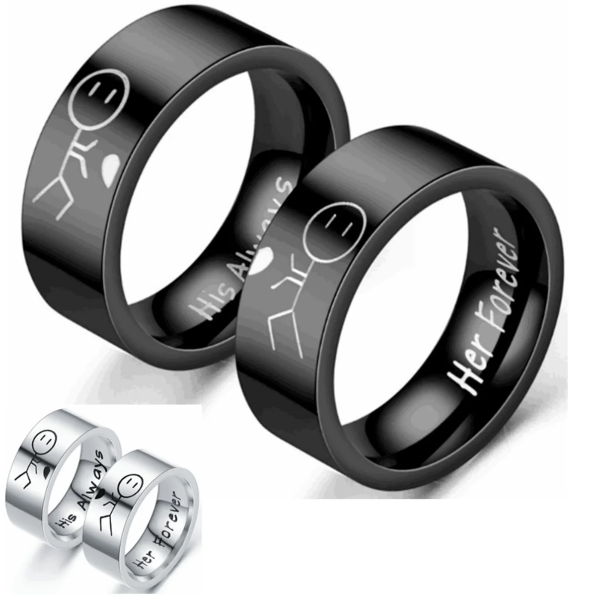 

2023 His Always Her Forever Titanium Steel Ring Hip-hop Style Couple Ring World Jewelry Wholesale Lowest Price high personality