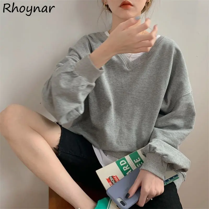 Autumn Casual Ulzzang Sweatshirts Women Autumn Loose Solid V-neck Streetwear Unisex Cool All-match Ropa Mujer Fashion Cozy Chic 
Autumn Casual Ulzzang Sweatshirts Women Autumn Loose Solid V-neck Streetwear Unisex Cool All-match Ropa Mujer Fashion Cozy Chic