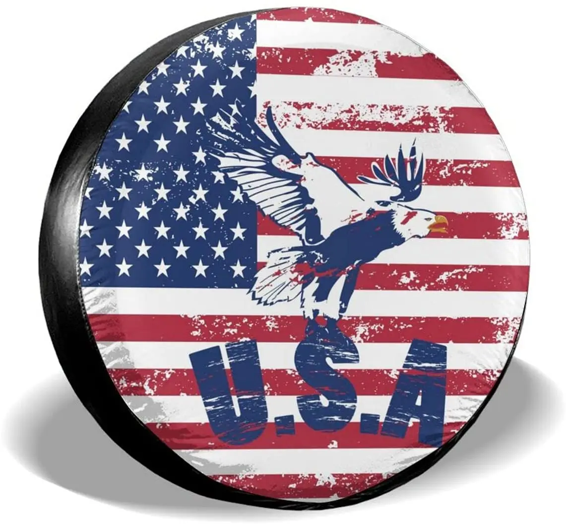 

American Flag Eagle Spare Tire Cover Wheel Protectors Weatherproof Universal for Trailer Rv SUV Truck Camper Travel Trailer (14&