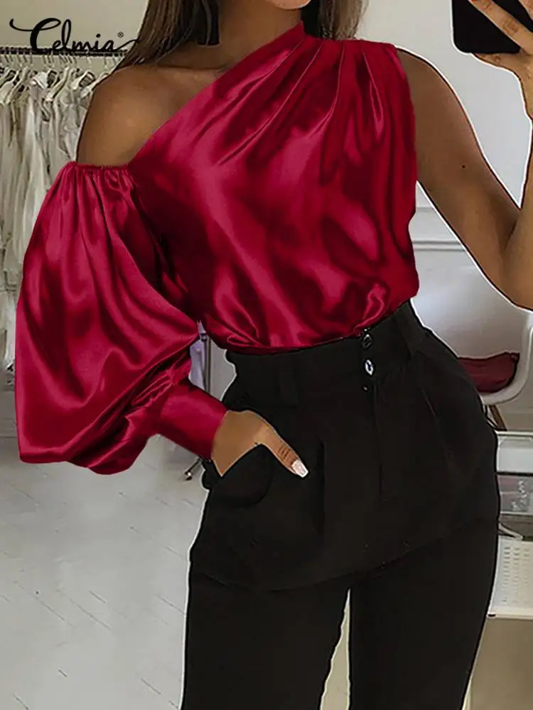 Celmia Satin Silk Chic Blouse 2022 Women's One Shoulder Fashion Femme Asymmetrical Shirts Streetwear Lantern Sleeve Blusas
Celmia Satin Silk Chic Blouse 2022 Women's One Shoulder Fashion Femme Asymmetrical Shirts Streetwear Lantern Sleeve Blusas