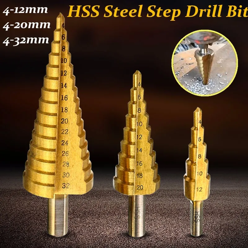 4-12mm/4-20mm/4-32mm HSS Step Drill Bit Groove Metal Drill Titanium Coated Wood Hole Cutter Cone Drilling Power Tools Set
4-12mm/4-20mm/4-32mm HSS Step Drill Bit Groove Metal Drill Titanium Coated Wood Hole Cutter Cone Drilling Power Tools Set