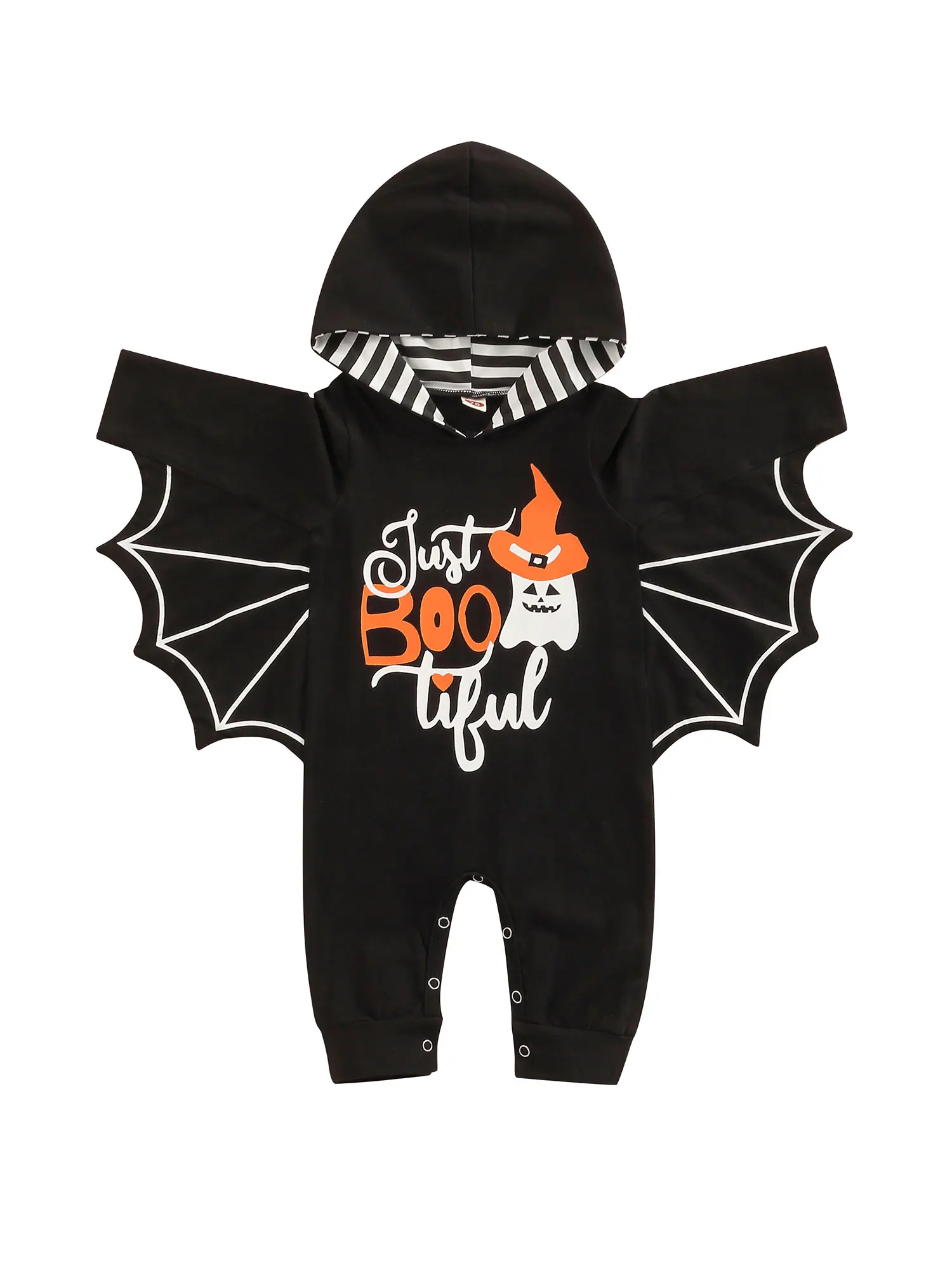 

Baby Boys Halloween Jumpsuit Long Sleeve Batwing Hooded Letters Ghost Print Romper for Toddlers