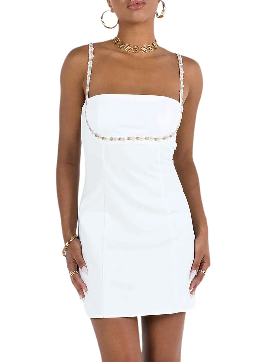 Женское платье на бретельках с цветочной аппликацией, платье-футляр без рукавов с открытой спиной, летнее пляжное платье-мини
Женское платье на бретельках с цветочной аппликацией, платье-футляр без рукавов с открытой спиной, летнее пляжное платье-мини