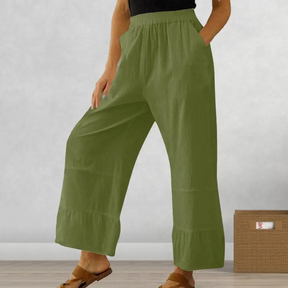 Mid-Rise Elastic Waist Slant Pockets Woman Pants Pleated Stitching Straight Wide Leg Casual Trousers Female Clothing 2022
Mid-Rise Elastic Waist Slant Pockets Woman Pants Pleated Stitching Straight Wide Leg Casual Trousers Female Clothing 2022