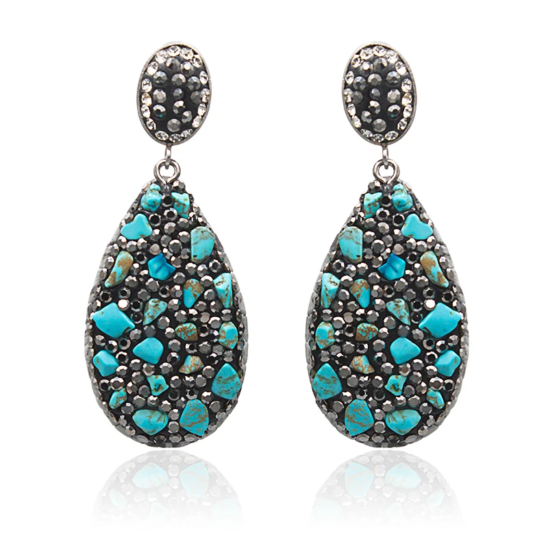 

Micro Inlay Turquoise Drop Earrings for Women Girls Boho Handmade Irregular Stone Ear Jewlery